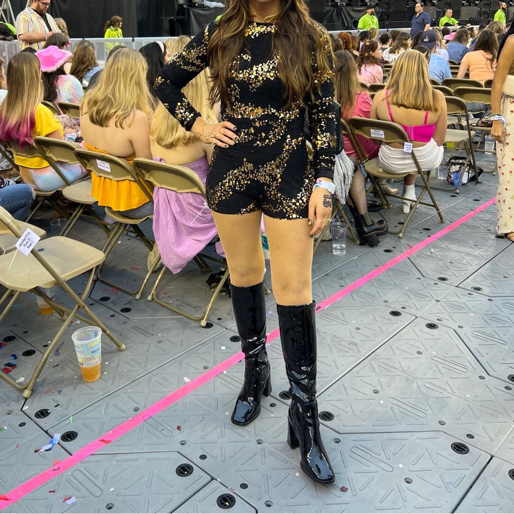 Black Lace & Gold Sequin Long Sleeve Romper ERAS Tour Taylor Swift Outfit Rep M